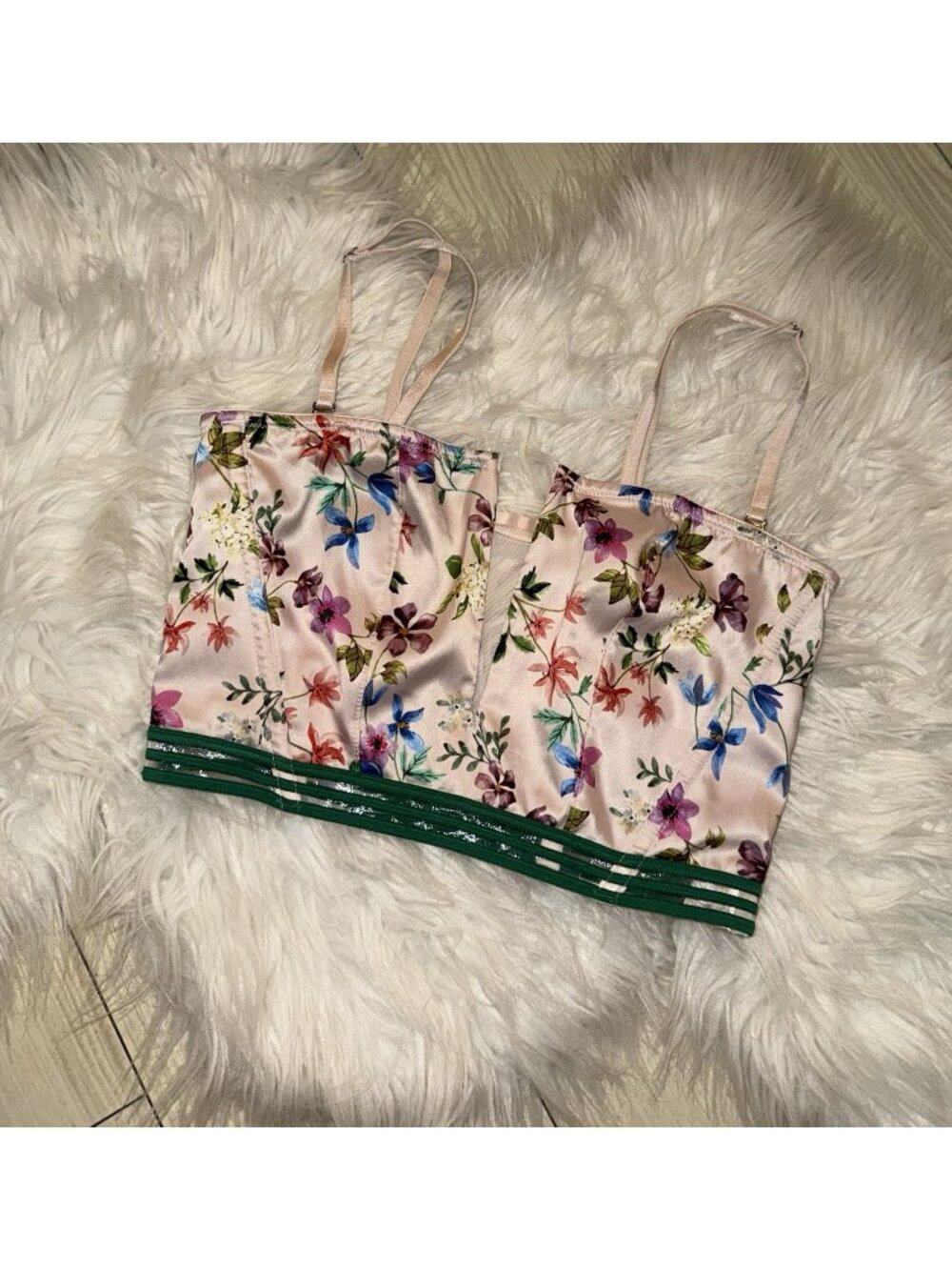 Victorias Secret Satin Longline Strapless Multiway Bra Top Floral Womens S Small